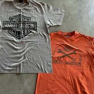 Lot of 2 Harley-Davidson Mens Graphic T-Shirt Bundle Orange Gray Size Large